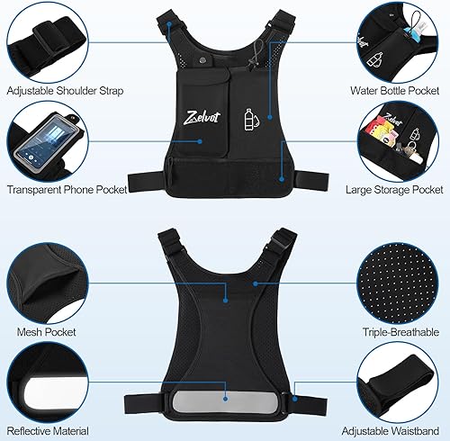 Miniatura 5 de Running Vest with 500ml Water Bottle, USA Original Patent, Adjustable Waistband Reflective Hydration Vest, Chest Pack Gear Phone Holder, Lightweight