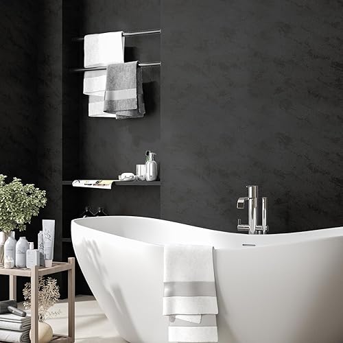 Miniatura 4 de VEELIKE Papel tapiz de hormigón de 15.7 x 354 pulgadas, moderno papel de contacto de hormigón negro carbón para encimeras, impermeable,