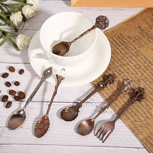 Miniatura 2 de Juego de 6 cucharas y tenedores, juego de 6 cucharas innovadoras de aleación de zinc, juego de tenedores y cucharas de postre para café, cubiertos y