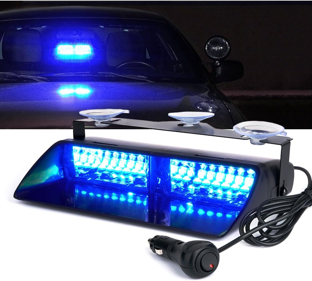 Xprite Blue 16 LED High Intensity LED Law Enforcement Emergency Hazard Warning Strobe Lights For Interior Roof/Dash/Windshield With Suction Cups