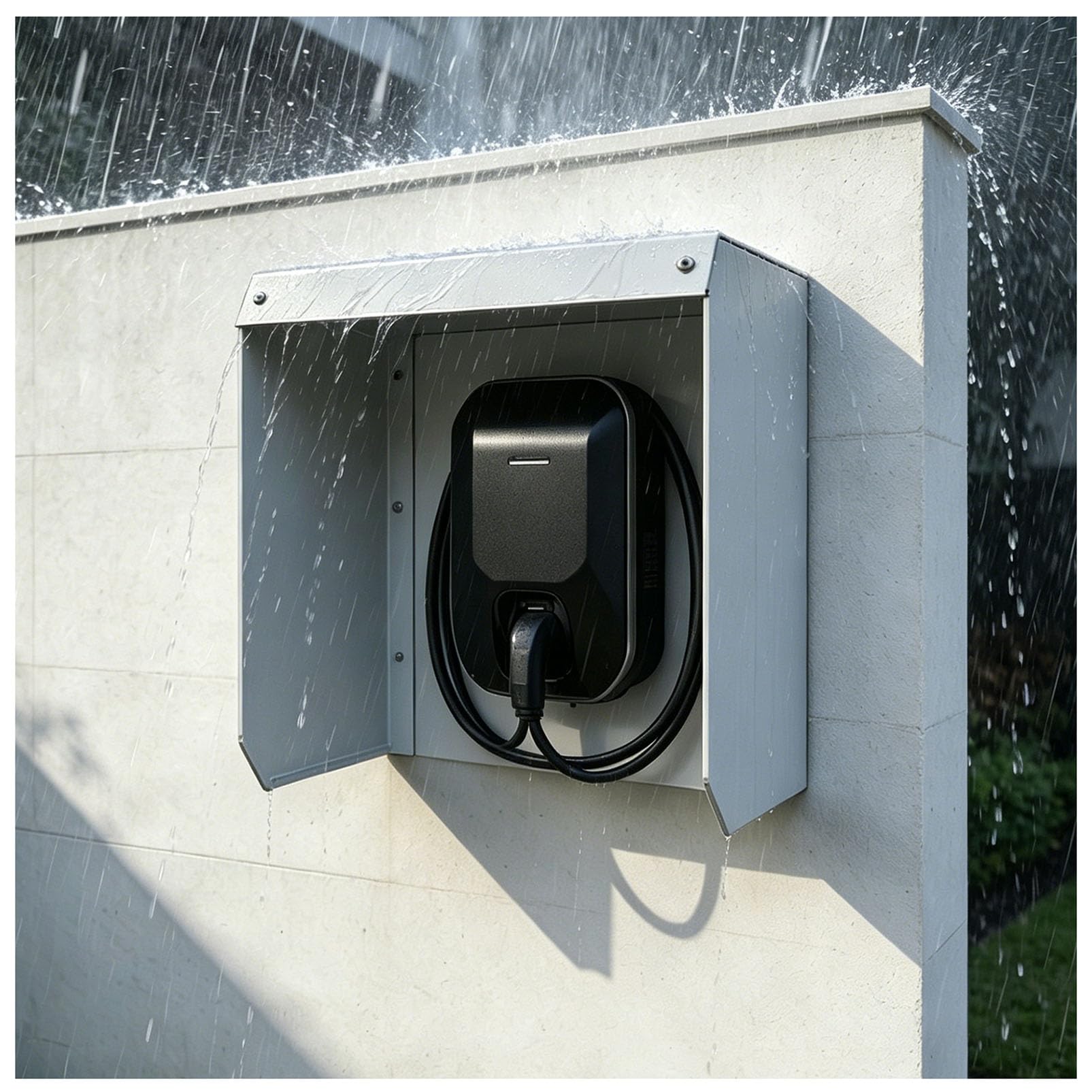 Pokrywa ładowarki EV na zewnątrz, magnetyczna obudowa odporna na warunki atmosferyczne, Heavy Duty Metal Wall Box z przyciemnianymi drzwiami, osłona przeciwdeszczowa UV do stacji ładowania pojazdów el