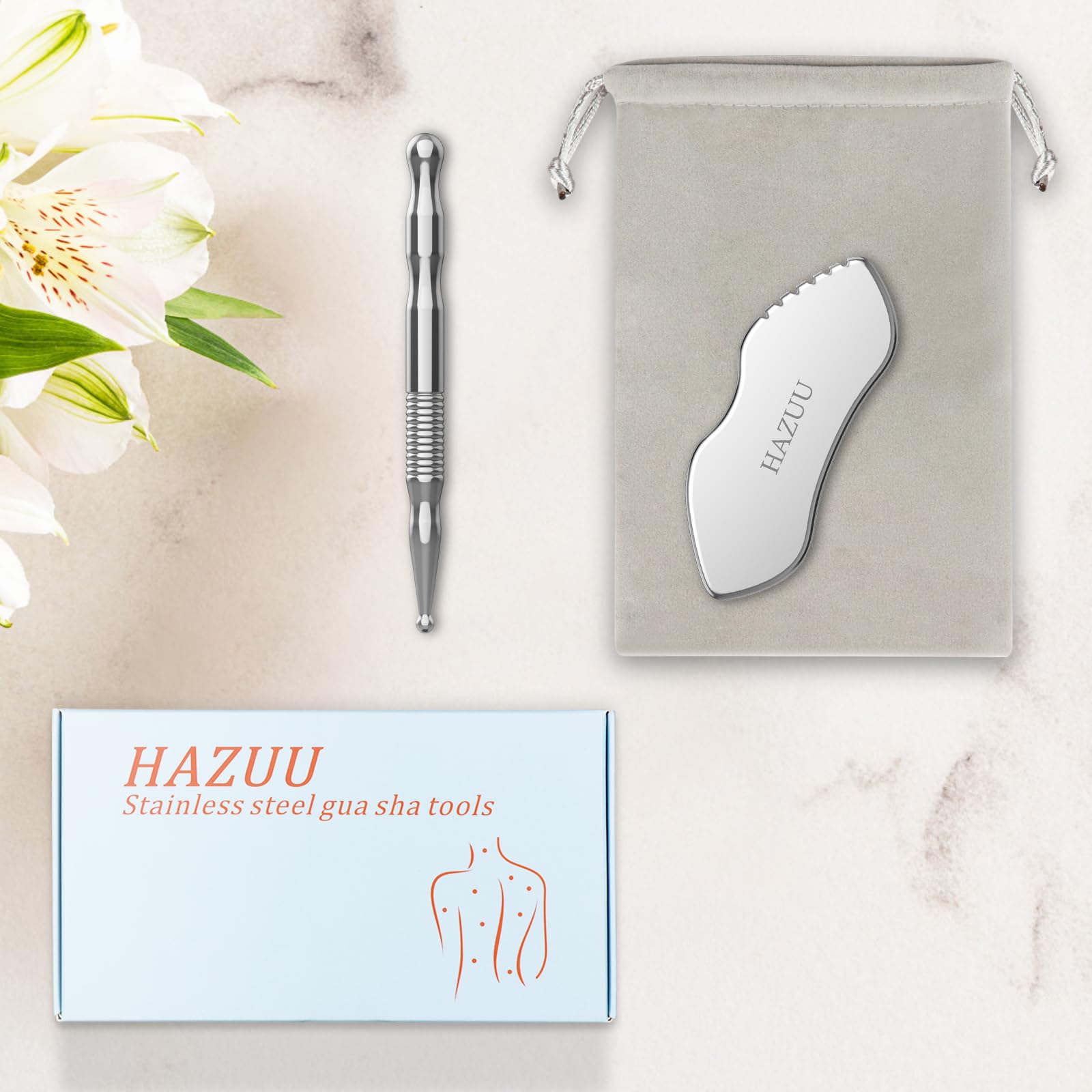 Narzędzie Gua Sha i pióro do akupunktury ze stali nierdzewnej HAZUU - Masaż tkanek głębokich i ból z masażem punktów spustowych