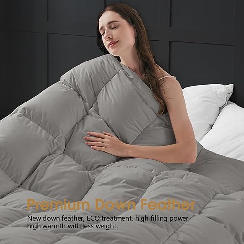 Miniatura 8 de CYMULA Edredón de plumas de ganso tamaño Queen, relleno de edredón de plumón cálido medio, ropa de cama esponjosa de 56 onzas con 8 pestañas en las