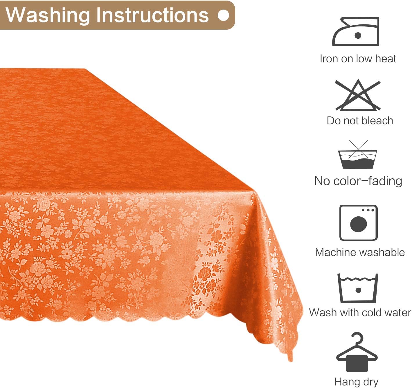 LOCIKA Washable Vinyl Tablecloth Easy Care Dinning Tablecloth Rectangle Heavy Plastic Tablecloth Waterproof Spillproof Vinyl Tablecloth (Orange, 60" X 120" Rectangle/Oblong)