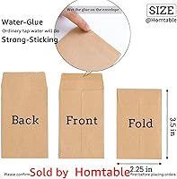 Vista 2 de Paquete de 200 sobres pequeños para monedas, sobres autoadhesivos de papel kraft para semillas, mini partes, artículos pequeños, paquetes