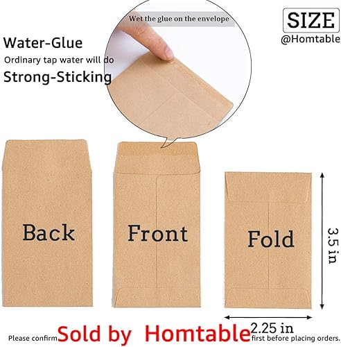 Miniatura 2 de Paquete de 200 sobres para monedas pequeñas, sobres autoadhesivos de papel kraft para semillas, mini piezas, sellos para artículos pequeños,