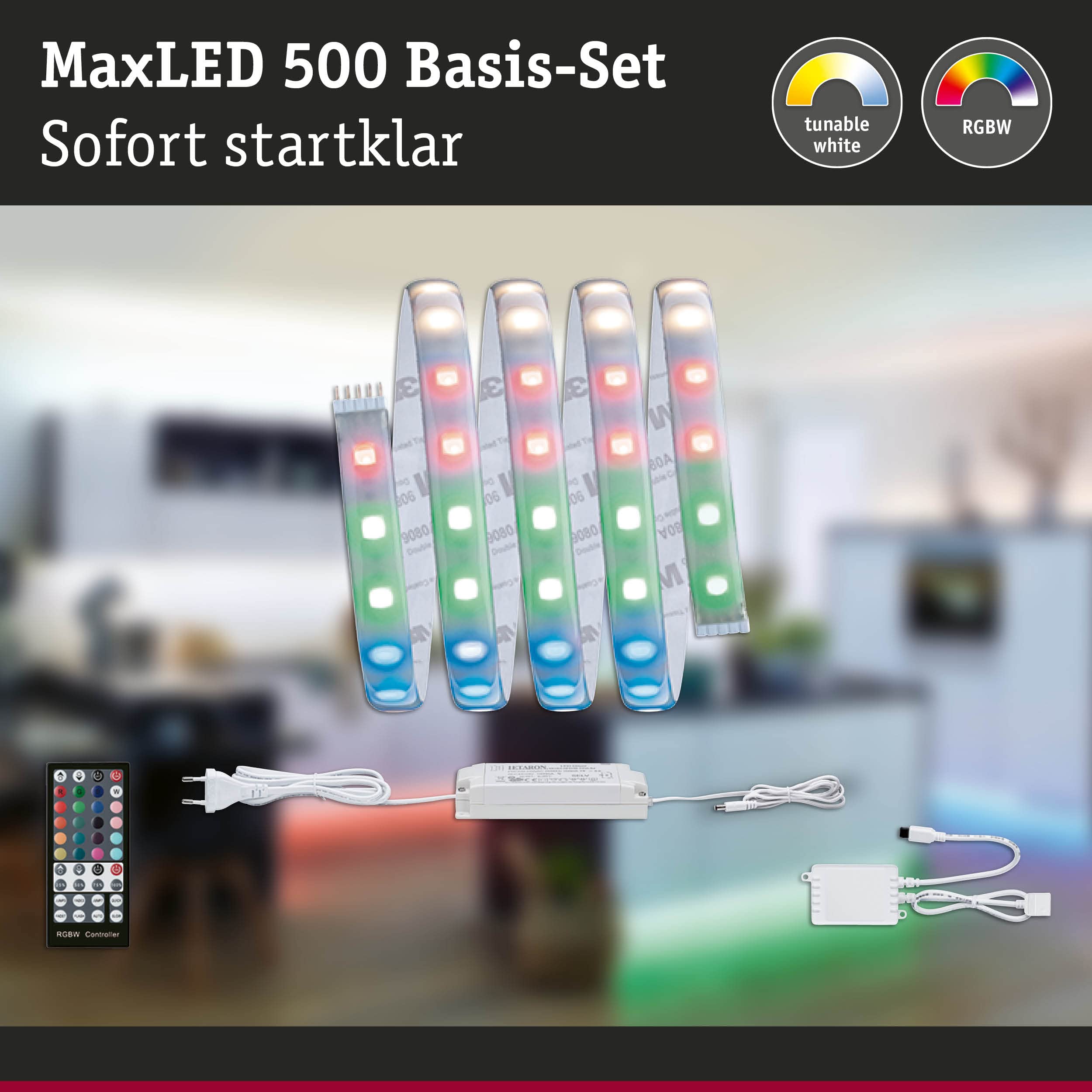 Paulmann 70627 Juego básico MaxLED RGBW strip LED con recubrimiento 15 m tira de luz 18 W con función de cambio de color mando a distancia incluido