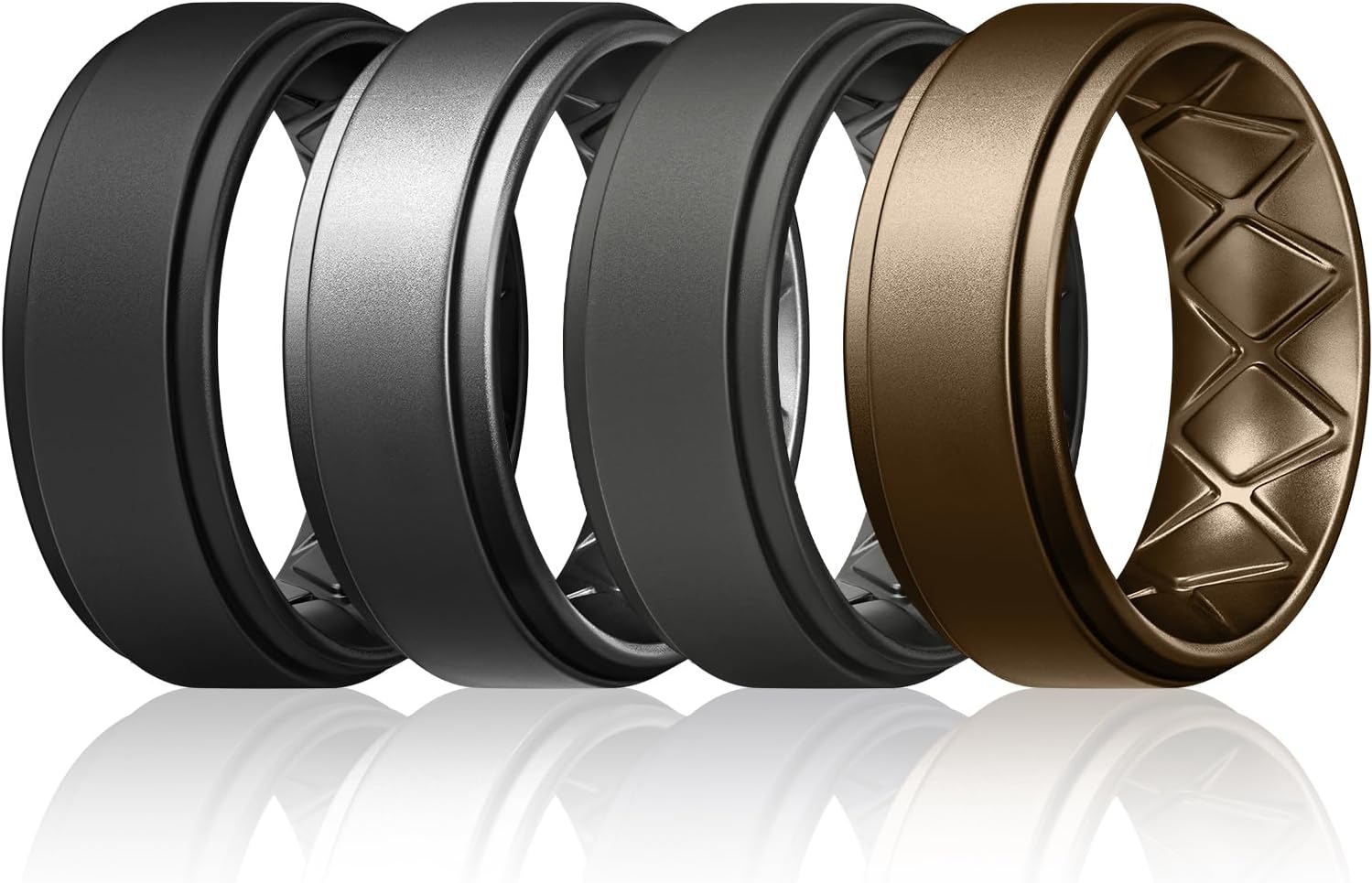 Egnaro Mens Silicone Wedding Rings 8mm x 2mm, Step Edge Rubber Engagement Bands 1/4/7 Multipack Comfort For Workout Travel