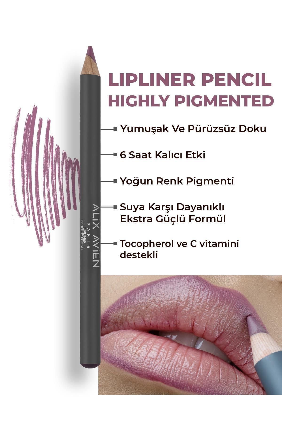 ALIX AVIEN Uzun Süre Kalıcı Dağılma Yapmayan Nemlendirici Dudak Kalemi - Lipliner Pencil 22 Berry Coctail