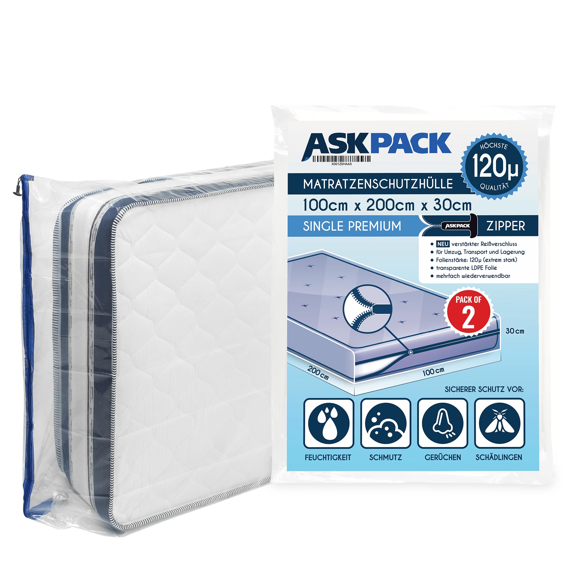 Coprimaterasso Impermeabile 90x200 Cm - Chiusura Lampo, 120 Micron Per Traslochi - Foto 7