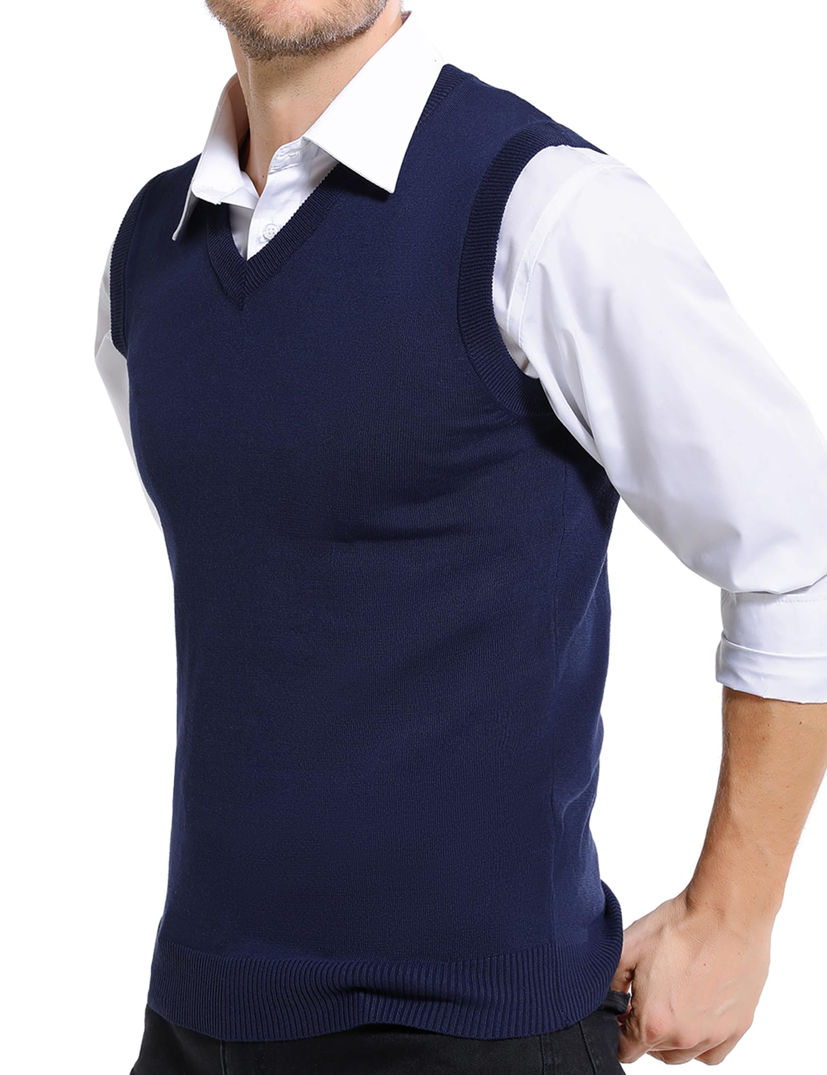 Sykooria Gilet Maglione da Uomo con Scollo V Maglioncino Smanicato Senza Maniche Pullover Gilet Cotone in Maglia Invernale Maglioni e Cardigan da Uomo Casual