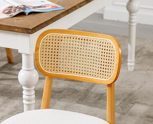 Vista 56 de EALSON Juego de 2 sillas de comedor de ratán, tapizadas de cuero, sillas de cocina de madera modernas de mediados de siglo, sillas laterales sin