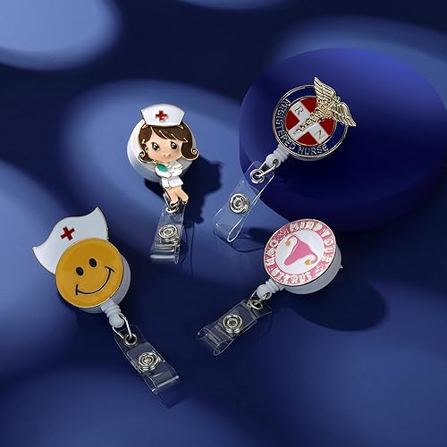 Miniatura 7 de Hanreshe Lindo carrete de insignia de enfermera retráctil con clip de corazón para enfermera, estudiante, médico, tarjetas de identificación con