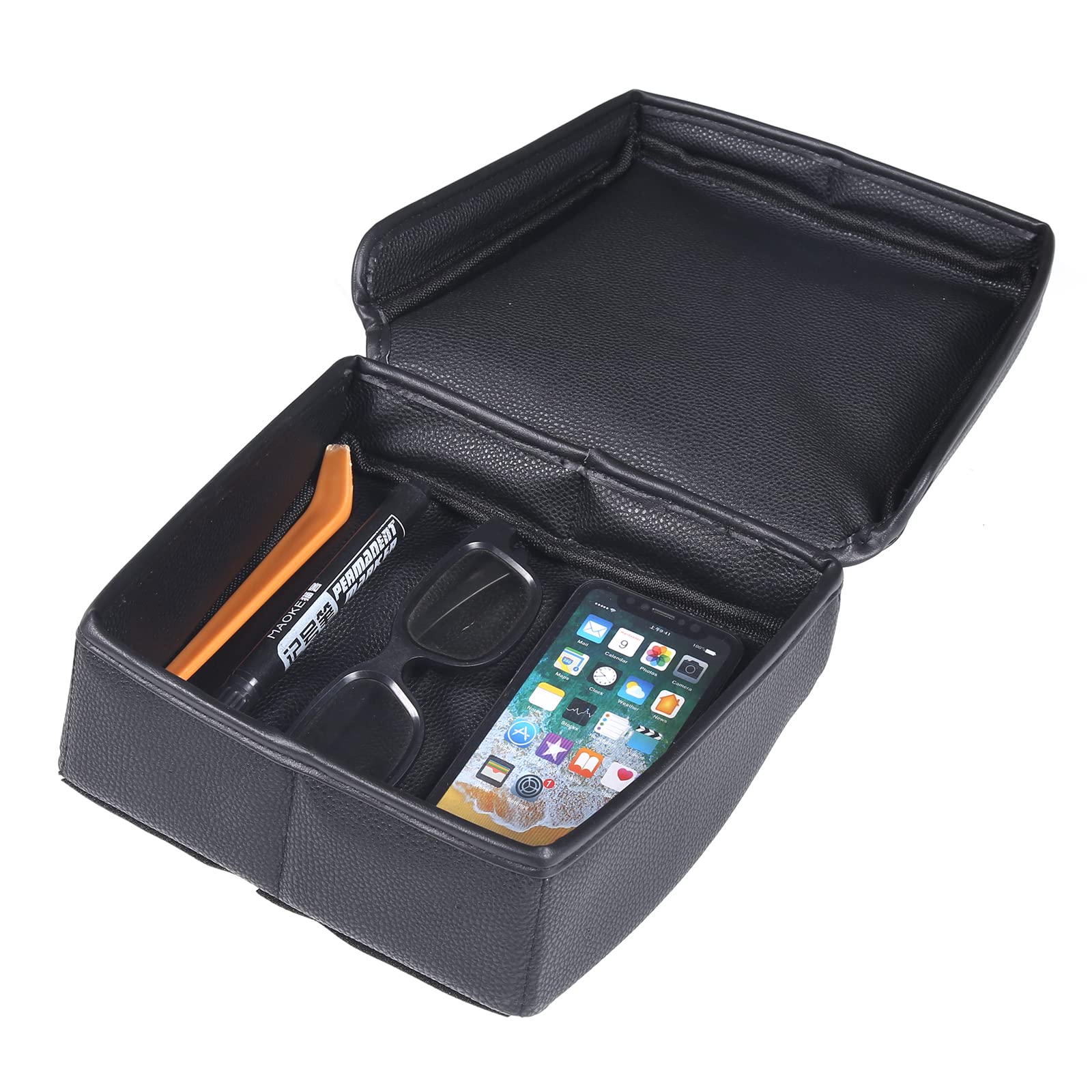 SekhynaCar Central Control Storage Box Compatible with Chevrolet Corvette C7 2014-2019,Auto Armrest Seat Organizer Box,Armrest Storage Box Back Seat Organizer (Leather)