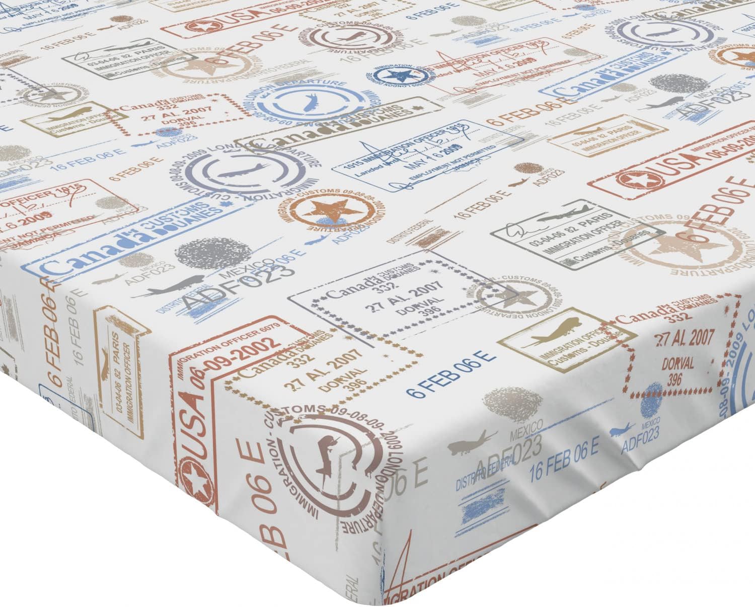 Ambesonne Travel 2 Pack Fitted Sheet, Vintage Rubber Stamps, Bed Cover All-Round Elastic Deep Pockets 2 Pieces, Package Contains 2 Queen Size Fitted Sheets, Ivory Orange