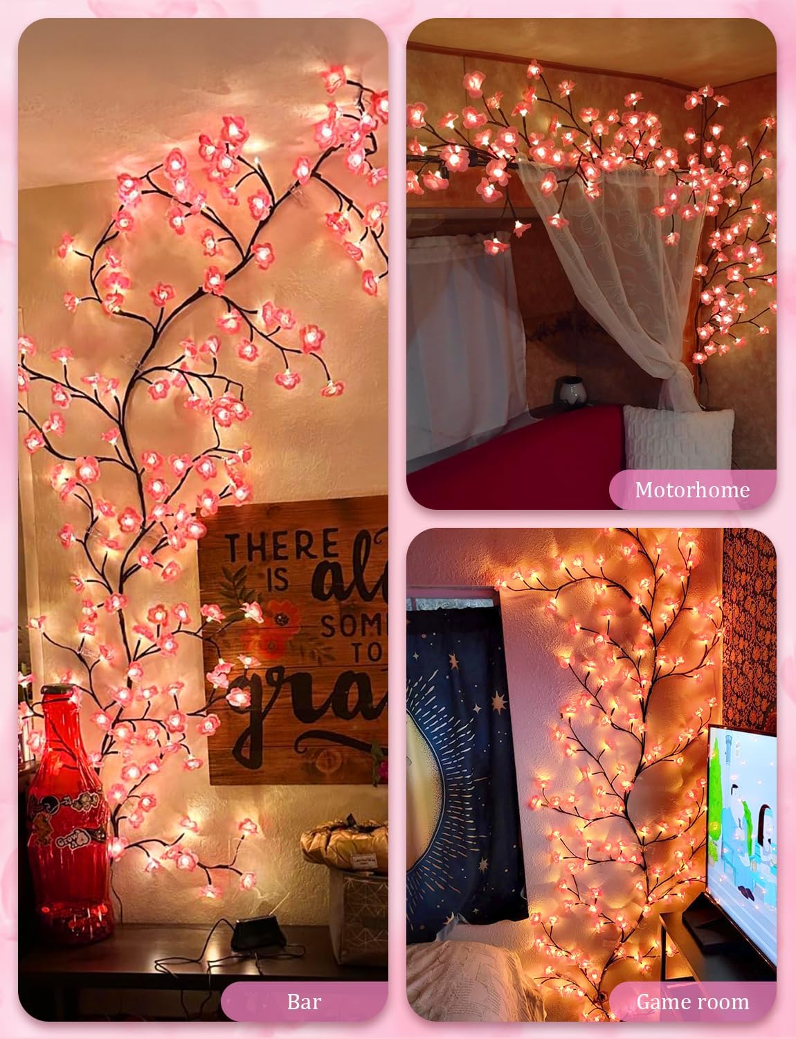 5.91 FT 96 LED Cherry Blossom Lights for Room Wall Decoration,Cherry Blossom Decor,2026 New Dimmable Light-Up Pink Bedroom Decor with Remote Timer,8 Lighting Modes