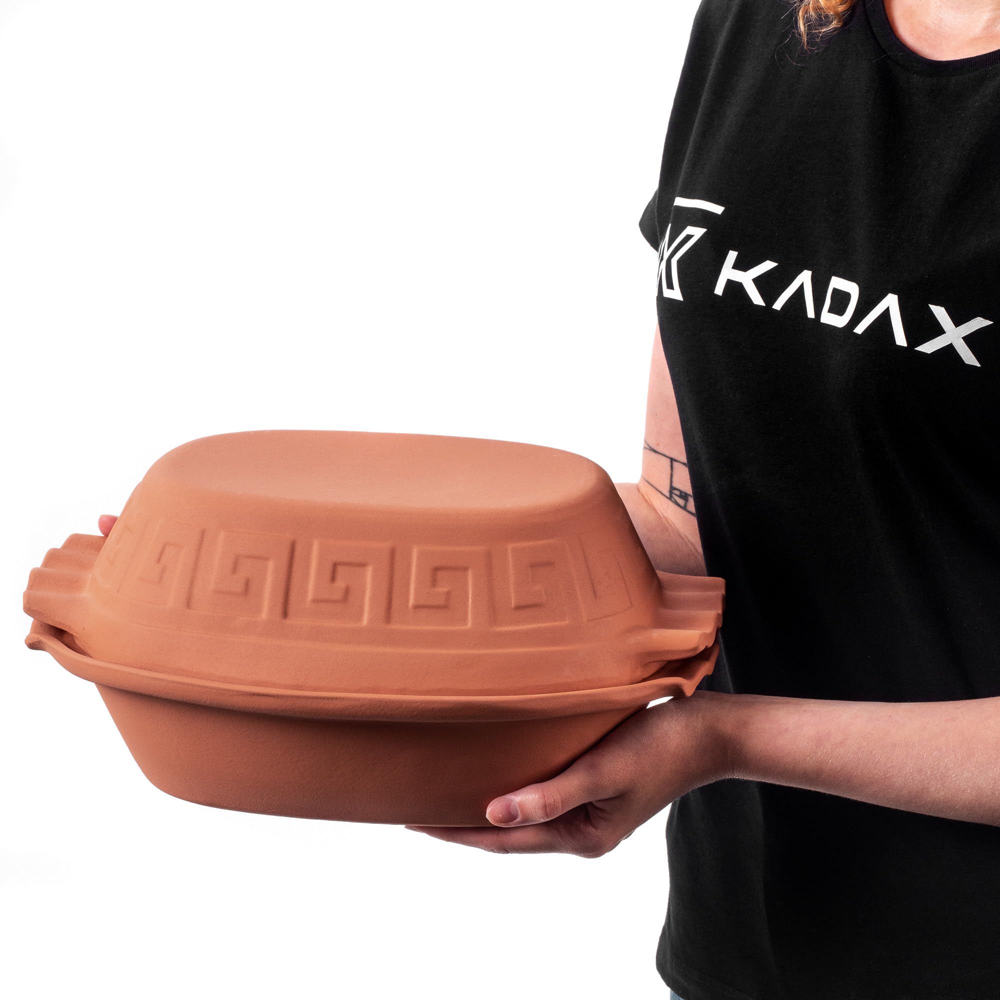 KADAX Tonbräter, Keramiktopf mit Deckel für Mikrowelle und Backofen, Dampfgarer aus natürlichen Materialien, Auflaufform für fettfreies Kochen, Brätertopf (Oval, 4L)