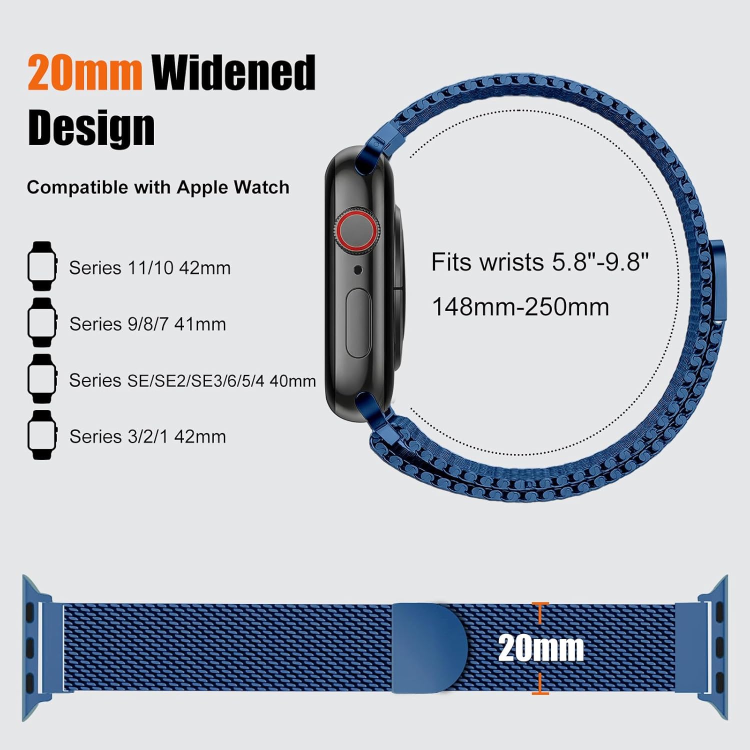 Milanese Loop Compatible with Apple Watch Band 40mm 41mm 42mm 38mm Men Women, Magnetic Buckle Strap Stainless Steel Mesh Metal Bands for iWatch Series 11 10 9 8 7 6 5 4 3 SE3/2/1 - Image 5