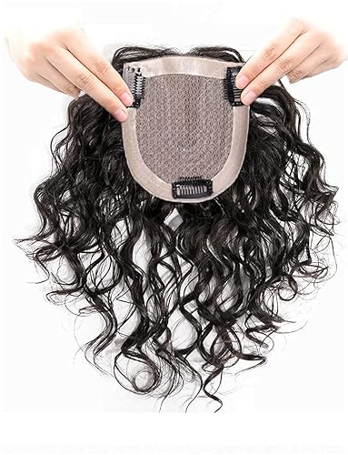 Miniatura 9 de 16 "Handtied Ondulado Rizado Mono Topper Clip en el Pelo Huaman Hair Topper 3.9x4.7in Mediana Top Postizos para Mujeres con Cabello