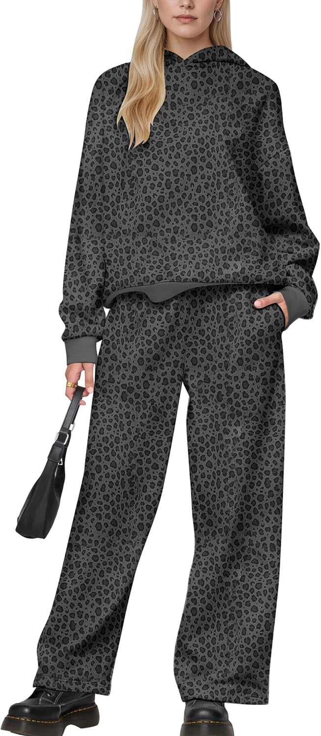 Lauweion Polka Dot Set-Womens Oversized Hoodie and Wide Leg Sweatpants