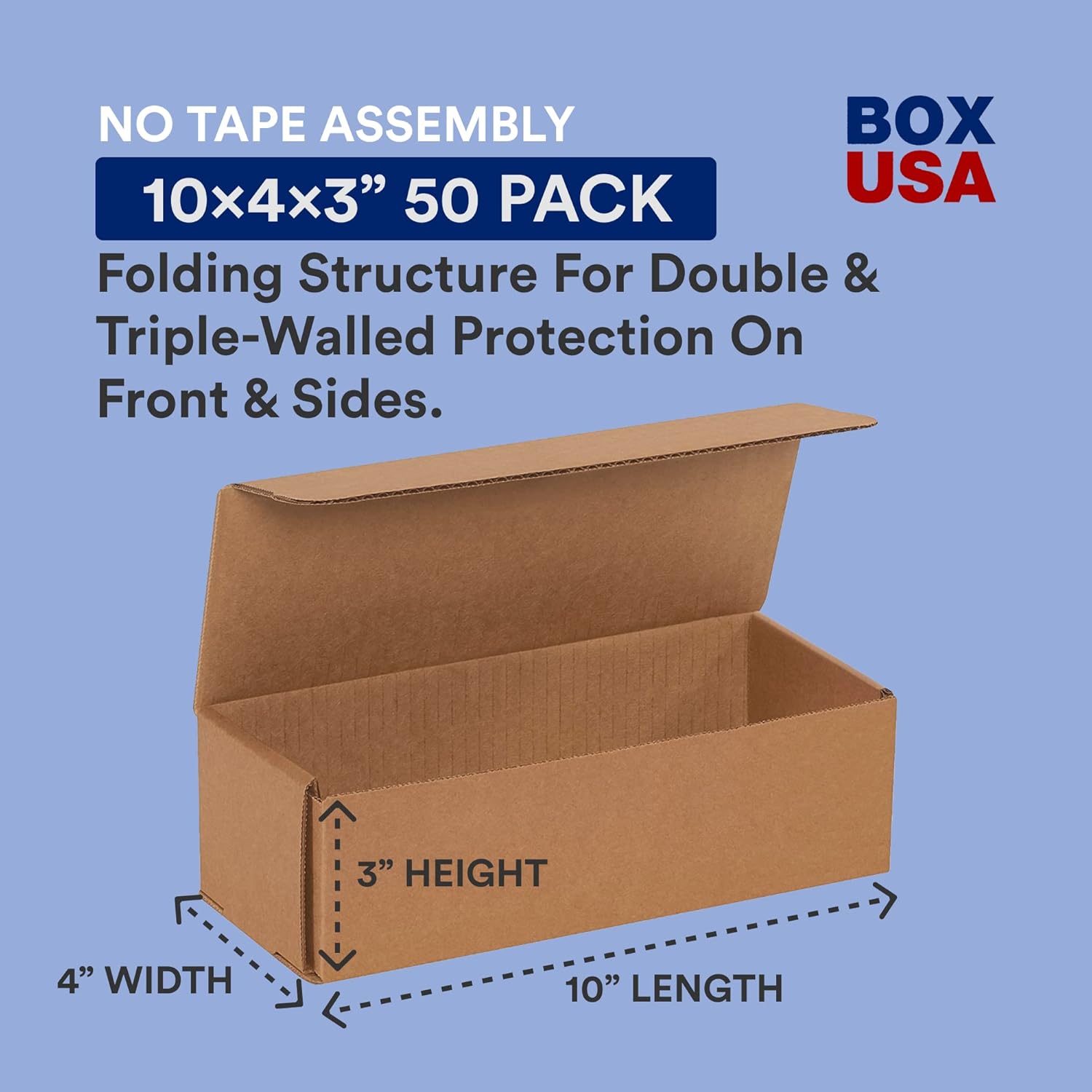 BOX USA Moving Boxes 10"L x 4"W x 3"H Long 50-Pack | Corrugated Cardboard Box for Packing, Moving and Storage 10x4x3 1043
