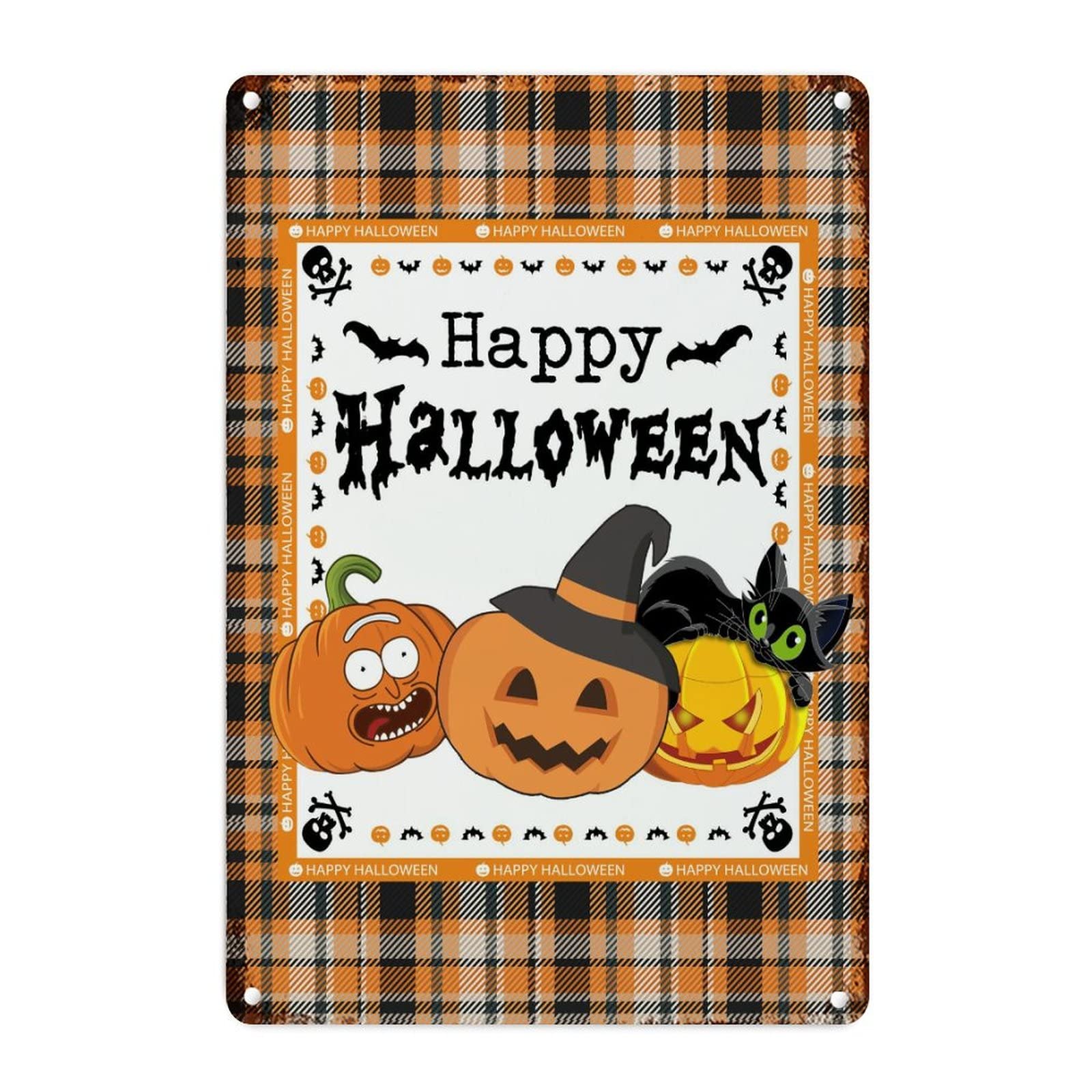 Plaque en métal Halloween avec citrouille drôle et panneau rétro d'automne pour mur extérieur