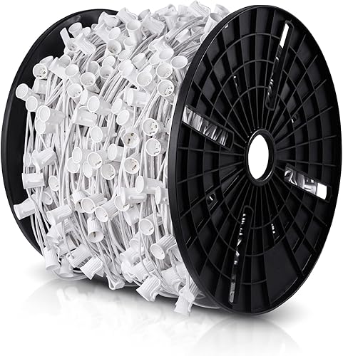 Miniatura 8 de Brightown Juego de enchufes de luz de Navidad C9E17 de 500 pies, carrete de tira de luces C9 con certificación UL, tira de luces C9 para patio, 12