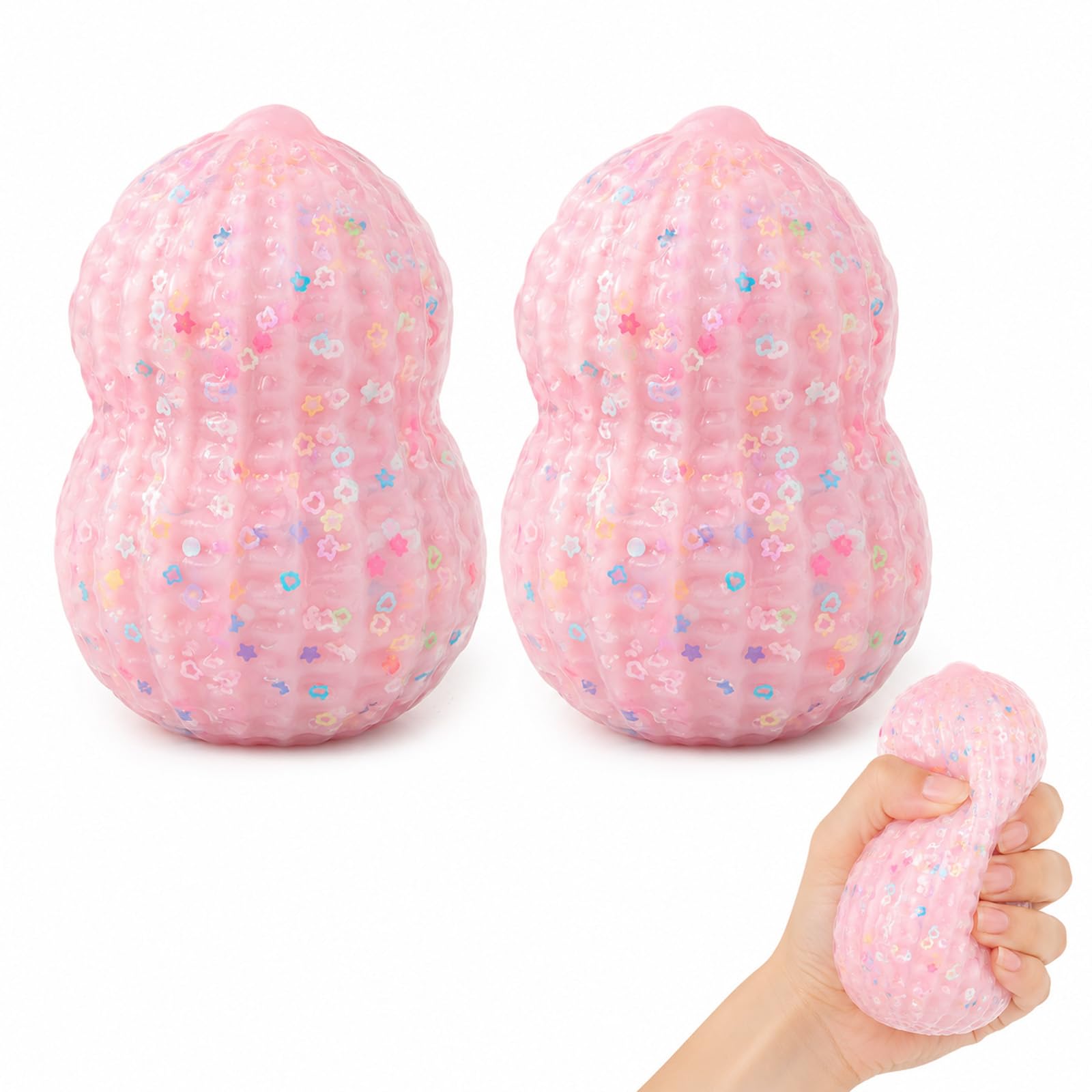 2 PCS Peanut Squishy, Shiny Pink - Hued, Decorative Items, Ideal for Home, Office Desk, Decor Enthusiasts and Collectors