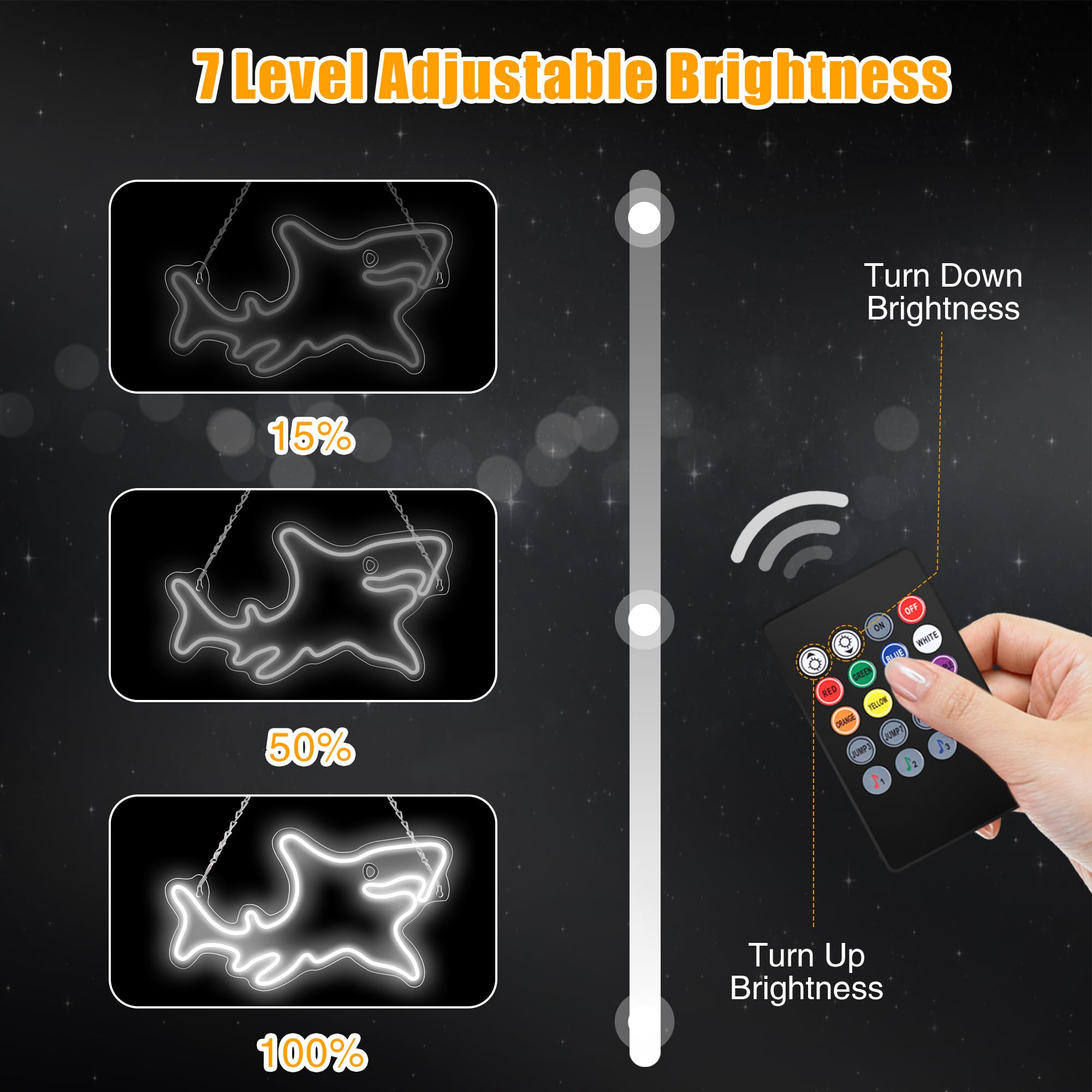Elstey Letrero de neón de tiburón, luces LED RGB de neón con control remoto, luces acrílicas de tiburón para decoración de pared, letrero iluminado para regalos de Navidad, dormitorio, decoración de