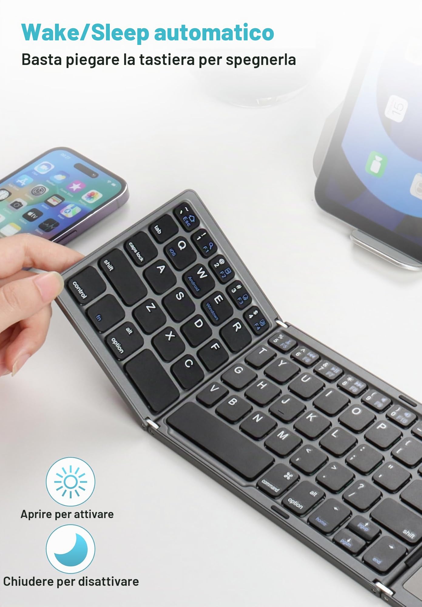 Tastiera Pieghevole Bluetooth SOPPY Con Touchpad Numerico, Ricaricabile, Per PC, Tablet E Smartphone