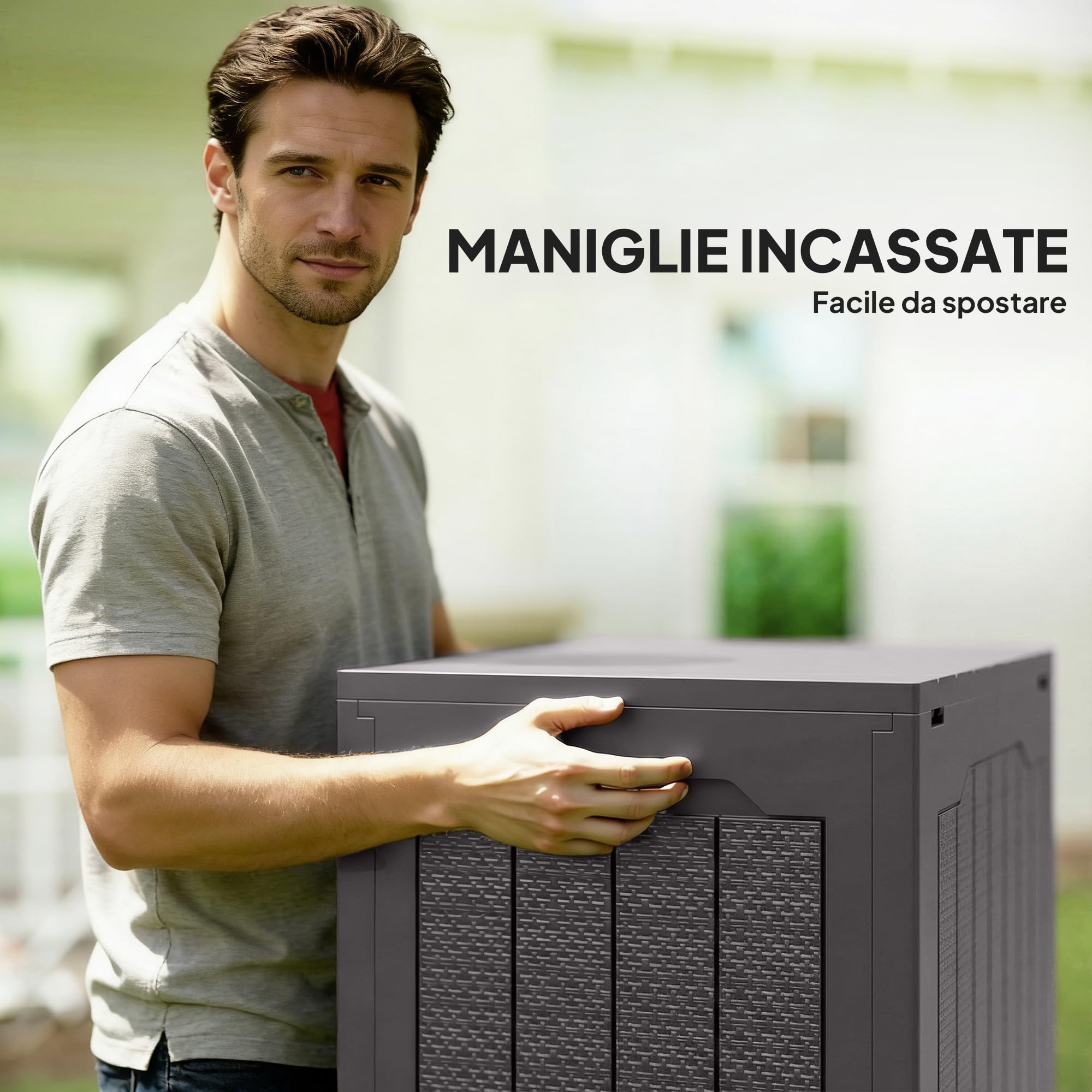Outsunny Baule da Esterno da 97L Maniglie Integrate 56x41x50 cm Marron | Baule da Giardino, Maniglie Integrate, Gancio per Lucchetto, Contenitore da Esterno, Patio, Piscina