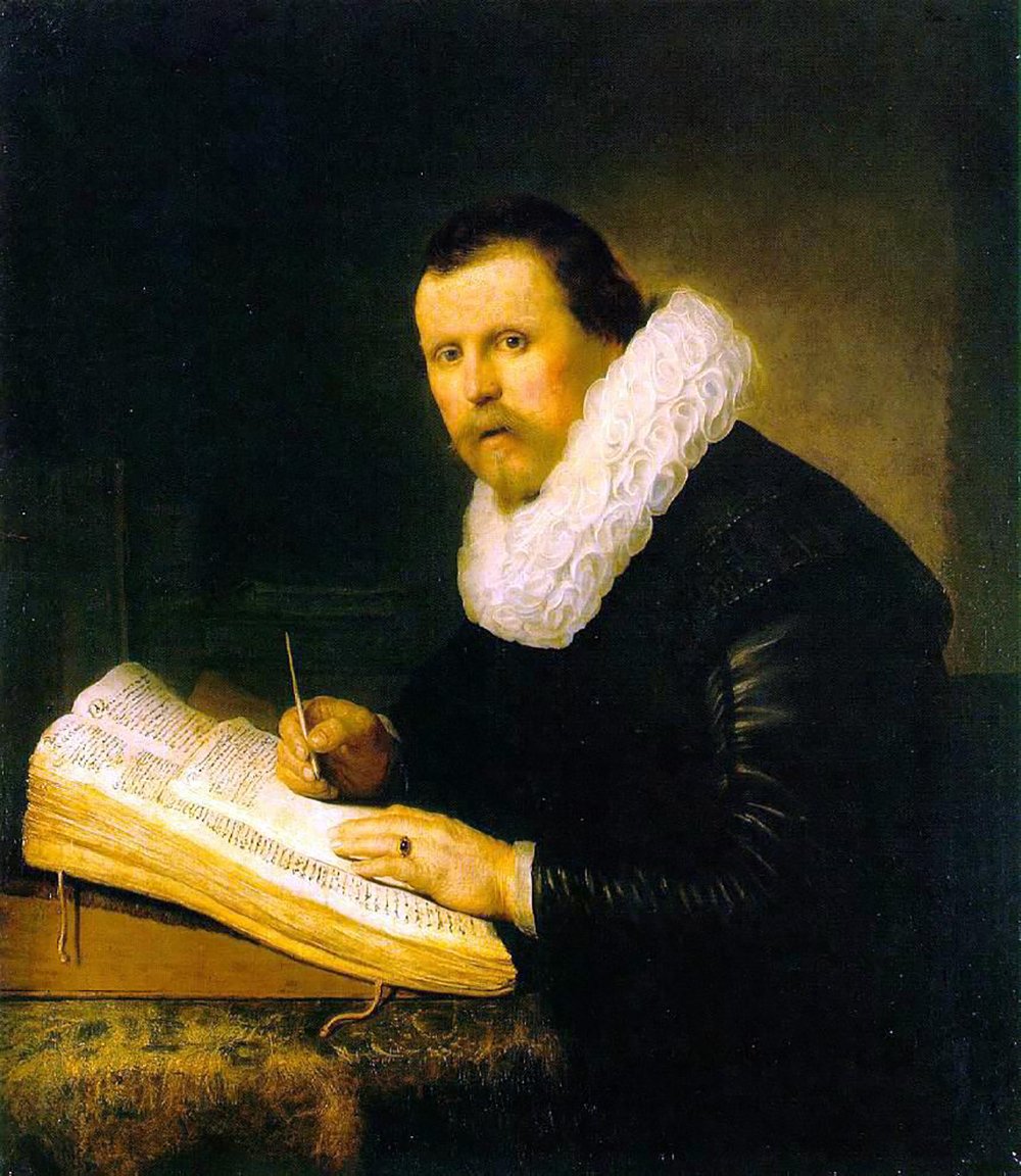 Lámina Rembrandt A Scholar para despacho: cuadro pequeño con marco marrón