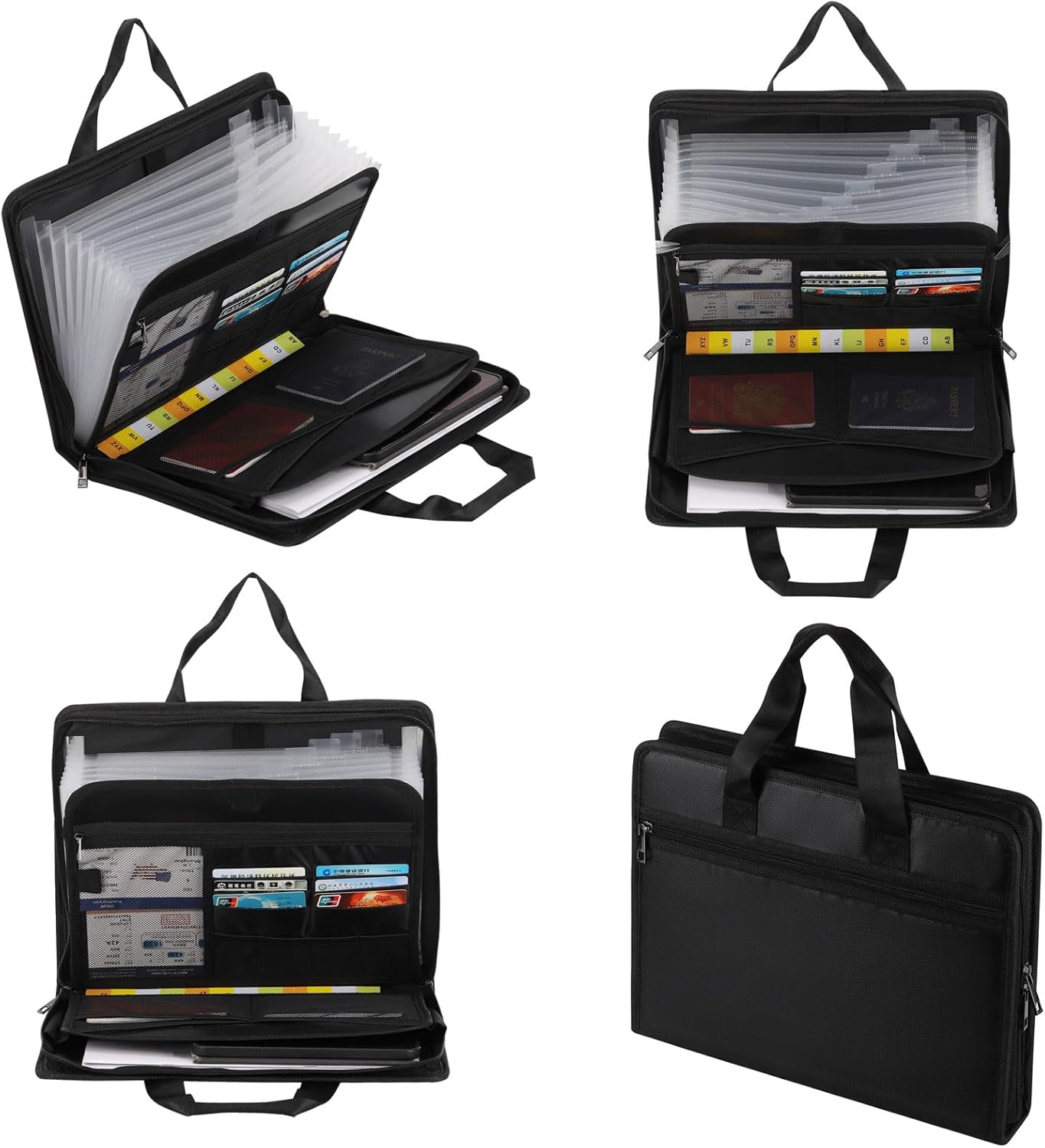 2 PCS File Organizer Fireproof Expanding File Folder with Zipper & Labels Document Organizer with Multi Pockets for Business Office Receipt Travel