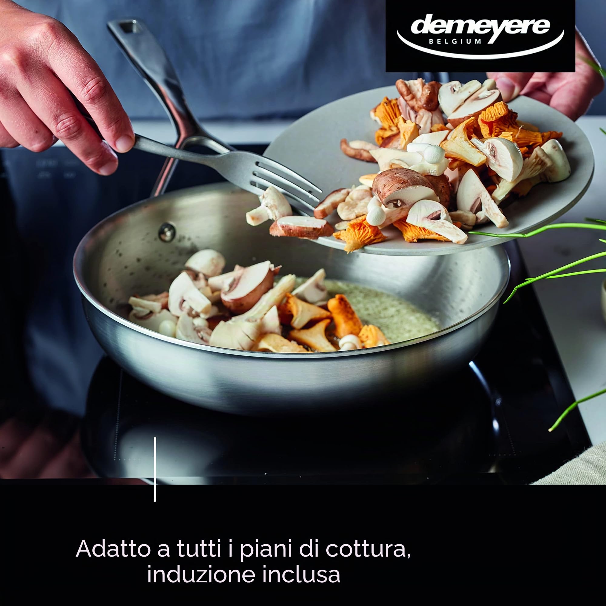 DEMEYERE Padella acciaio inox Essential 5, compatibile con tutti i fornelli e piastre induzione. Efficienza energetica, rapida conduzione di calore, garanzia 30 anni - Ø 24 cm