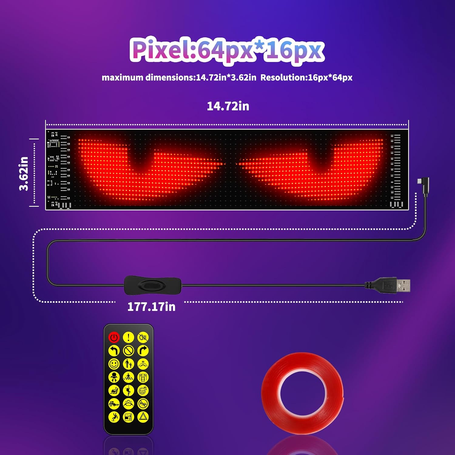 Devil Eyes Light for Car & Truck Windshield | 14.7x3.6in Programmable Flex, APP Custom/DIY, Animated Car Decor - Image 2