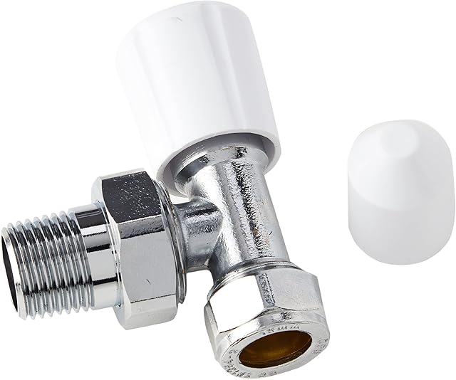 Plumb-Pak PF91AMZ Radiator Valve Angled with 1 Wheelhead and 1 Locksheild Cap 15mm