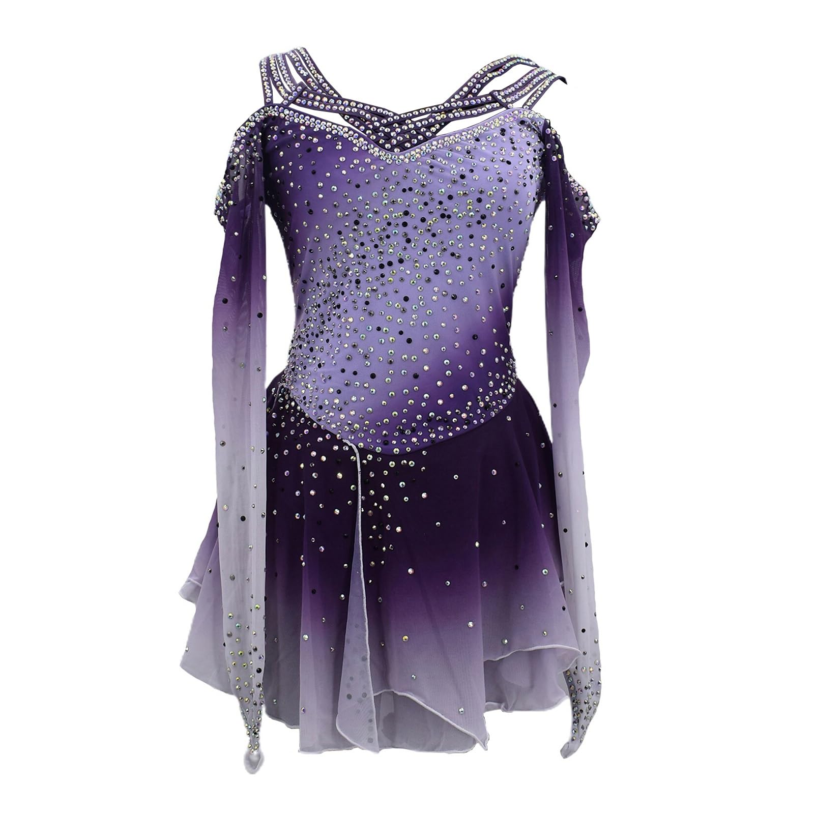 Vestido de competición de patinaje artístico sobre hielo for niñas, espalda abierta, equipo de mujer, traje de baile degradado con diamantes de imitación brillantes