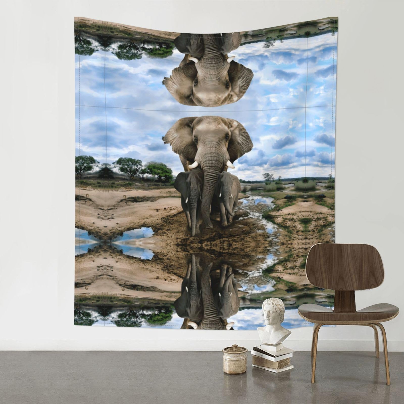 HJFCZH African Wild Animals Elephant Prints Wall Tapestry 60x51in – Boho Decor Throw for Bedroom, Dorm, Beach Cover & Picnic Blanket