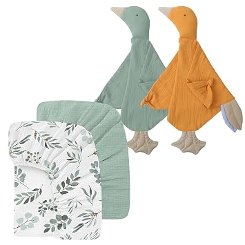 Organic Muslin Cotton Goose Loveys Soft Breathable, 100% Organic Cotton 2 Pack 52x28 Inches Muslin Crib Sheets Fitted Crib Mattress Sheet for Baby Girls & Boys,