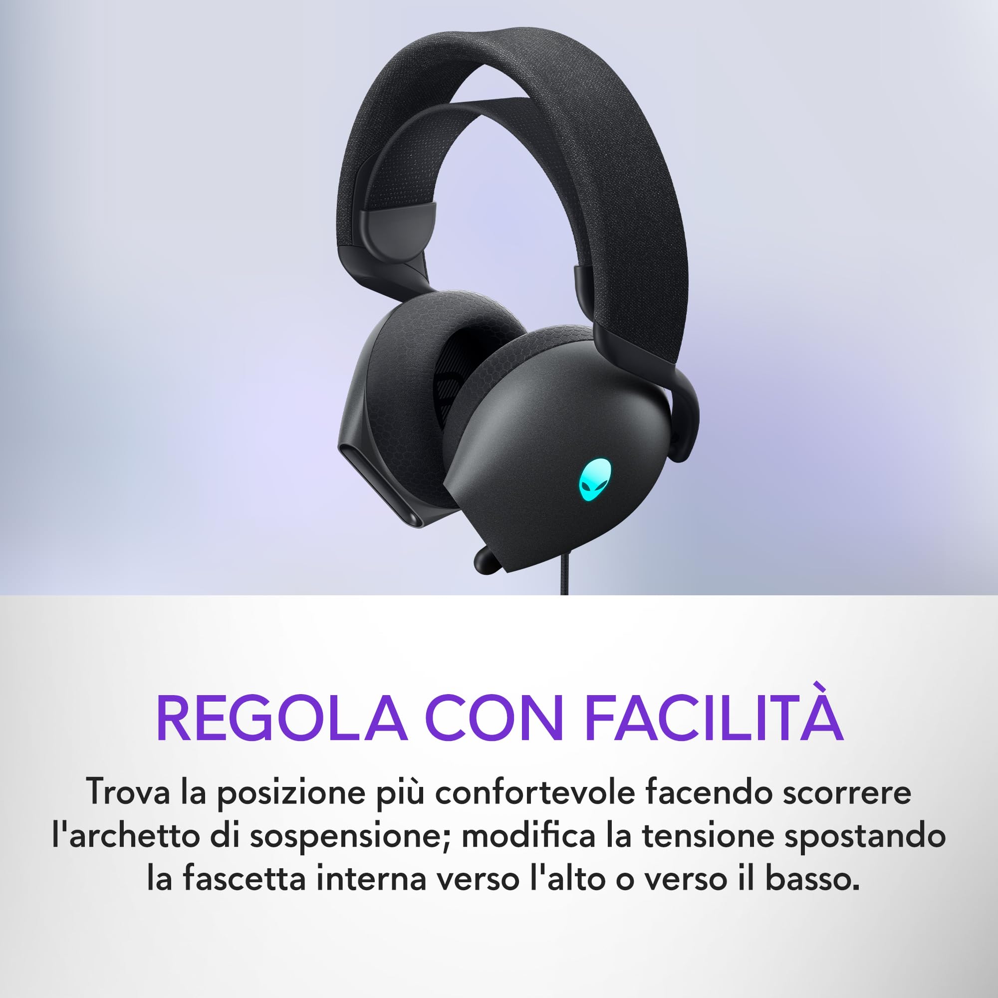 Alienware AW520H Cuffie da Gaming – Cablate con Audio Hi-Res, Dolby Atmos, Microfono Retrattile, Illuminazione RGB AlienFX, Dark Side of the Moon