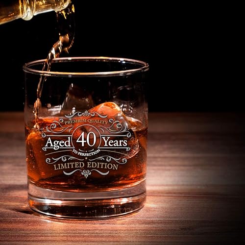 Miniatura 4 de Vaso de whisky escocés de edición vintage (40 aniversario) de 11 onzas, vasos de whisky vintage de feliz cumpleaños para niños de 40 años, vidrio
