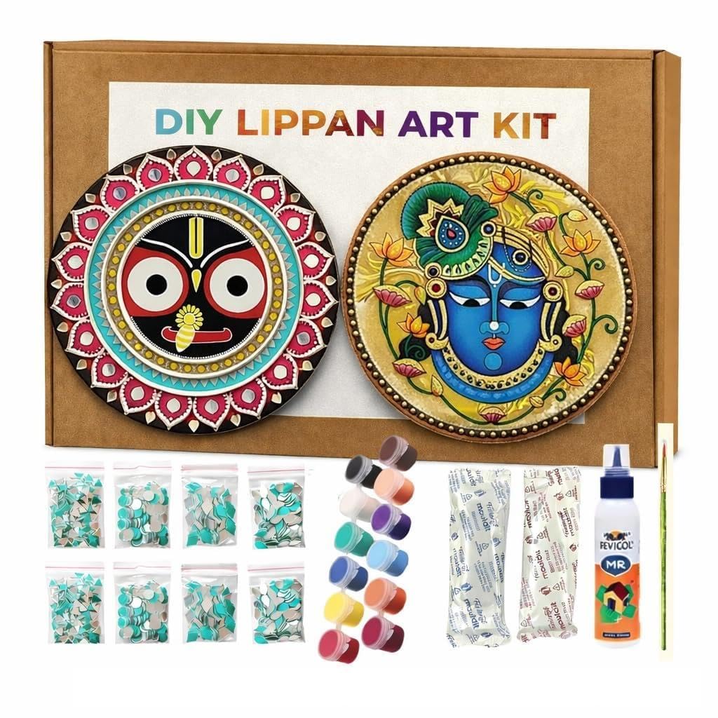 Srinath Ji Jagannath lippan Art kit for Adults Birthday Gift wall Decor kit Mirror Work MDF Board Indian Traditional Art kit DIY wall Hanging kit for Kids Return Gift Home Decoration-image-20