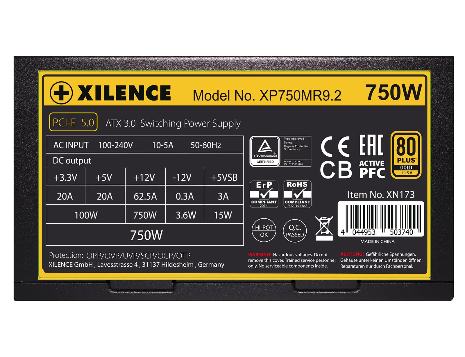 Xilence XP750MR9.2 Alimentation PC 750W, ATX 3.0 PCI-E Gen 5.0, 80+Gold, Semi modulaire, Gaming, câbles Plats élégants, 1x20+4PIN, 1x4+4PIN, 1x8PIN, 1xVHPWR, 3xPCI-E 6+2PIN, 3xIDE, 6xSATA, Noir