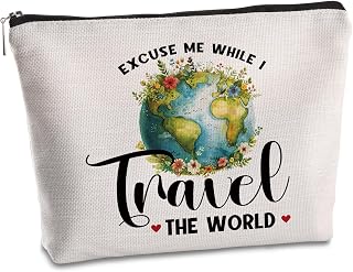 Travel Gifts for Women Makeup Bag International Travel Accessories Cosmetic Bags Flight Attendant Christmas Birthday Gift Zipper Pouch for People Who Love Travels