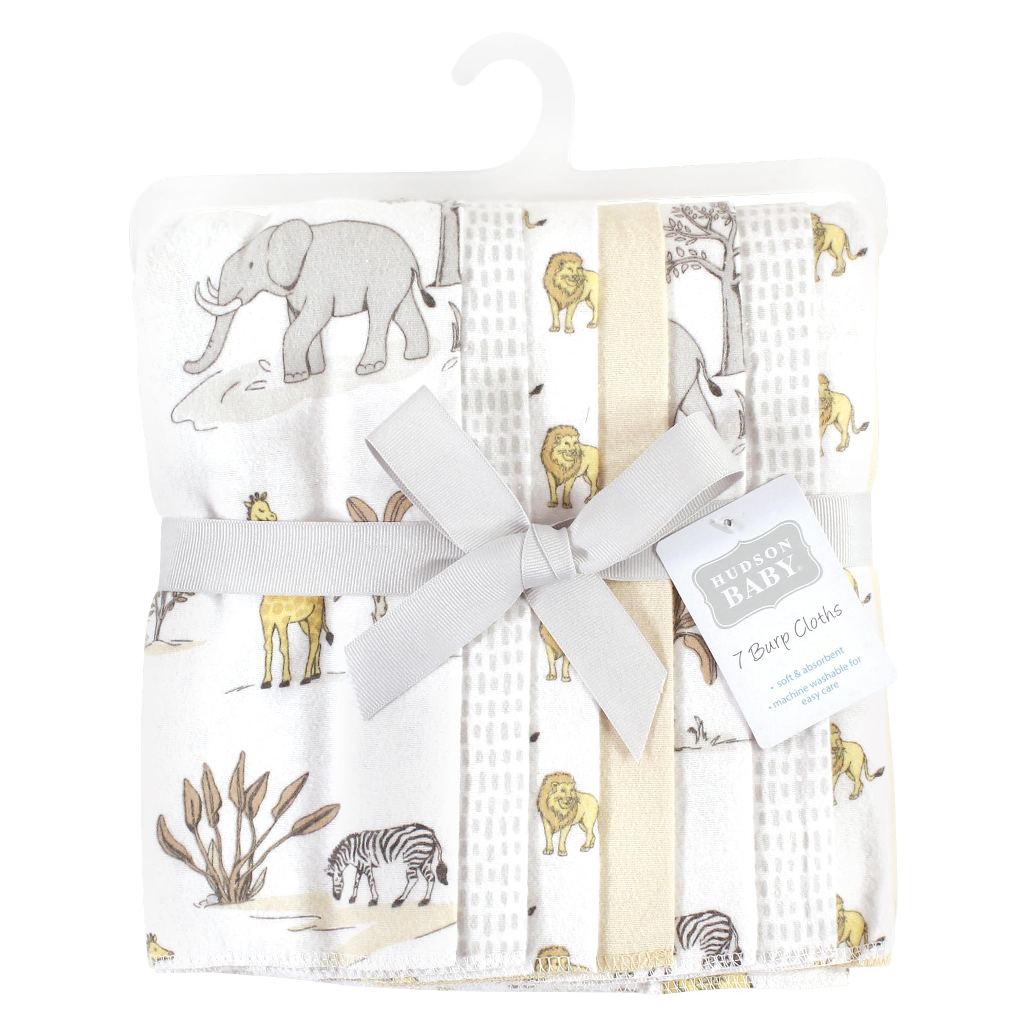 Hudson Baby Unisex Baby Cotton Flannel Burp Cloths 7-Pack, Neutral Safari World, One Size