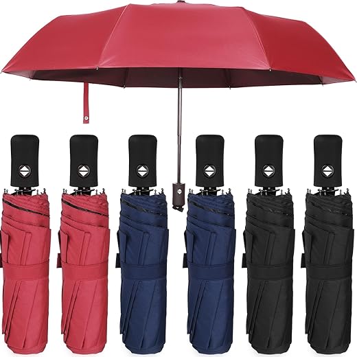 Jexine 6 Pcs Travel Compact Umbrella Automatic Open Close Windproof Small Light Backpack Purse Car Portable Collapsible Umbrella for Rain, Men Women