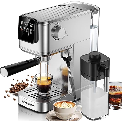 20 Bar Espresso Machine, Hot & Cold Brew Coffee Maker with Milk Frother, Touch Screen, Compact Water Tank, Expresso Coffee Machines for Lattes, Cappuccinos, Americano, Home & Office, Stainless Steel