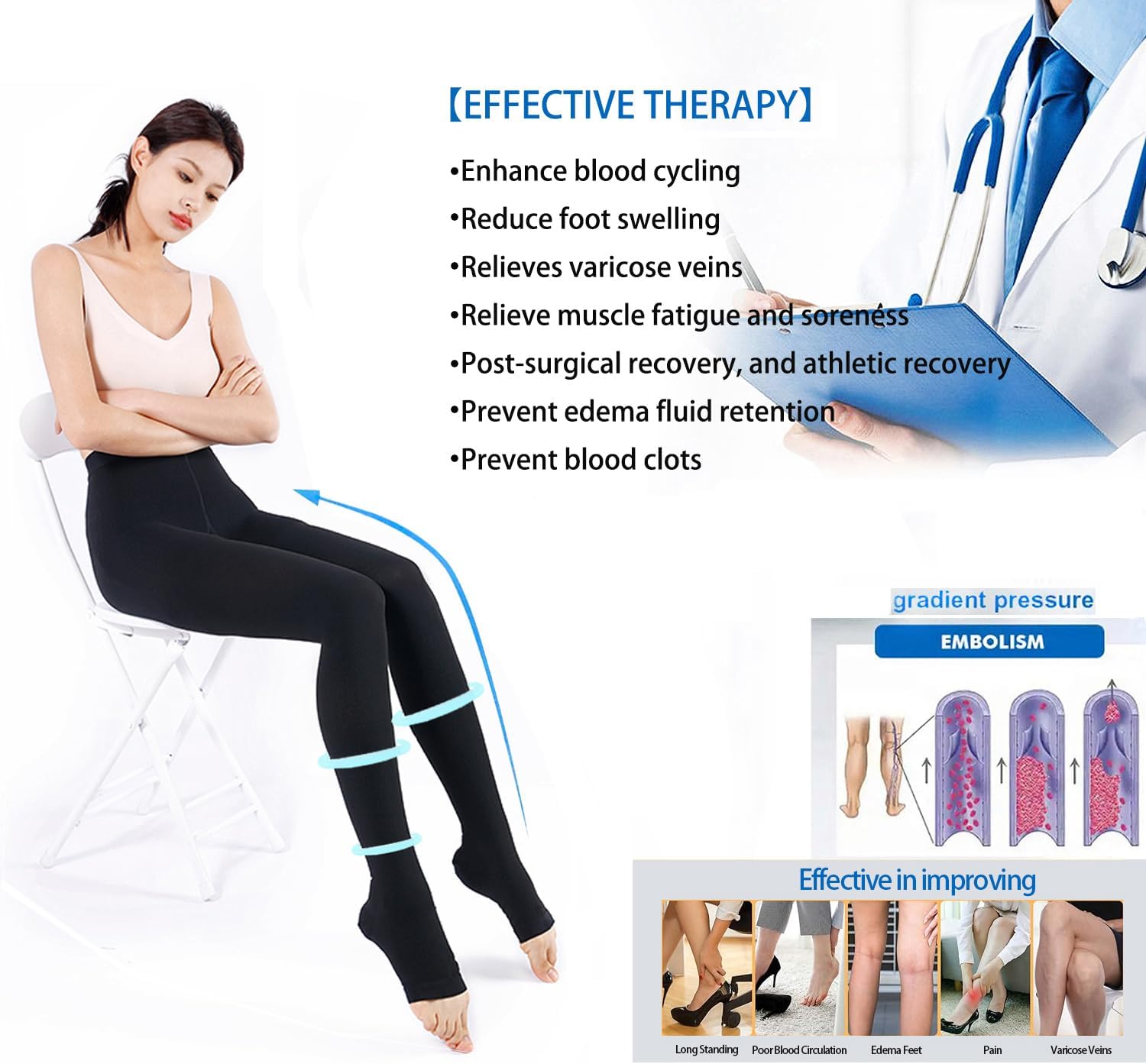 Medical Grade Compression Pantyhose 20-30 Mmhg Support Leggings,TED Hose Graduated Compression Tights High Waist Open Toe Stockings For Women Men - Image 3