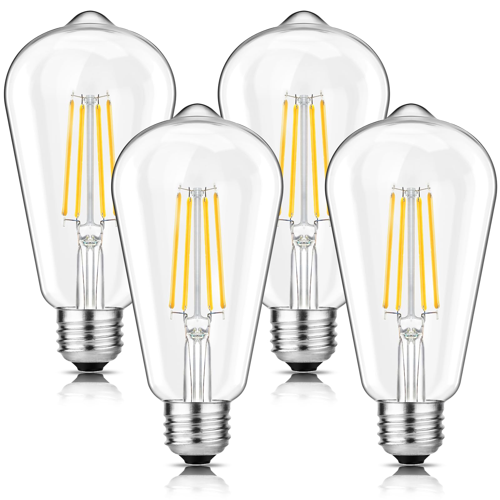 Svater Vintage LED Edison Bulbs 60W Equivalent, 6W ST58 Daylight White 5000K Antique LED Filament Bulbs Dimmable, E26 Medium Base, Clear Glass Style for Home and Commercial, 4 Pack