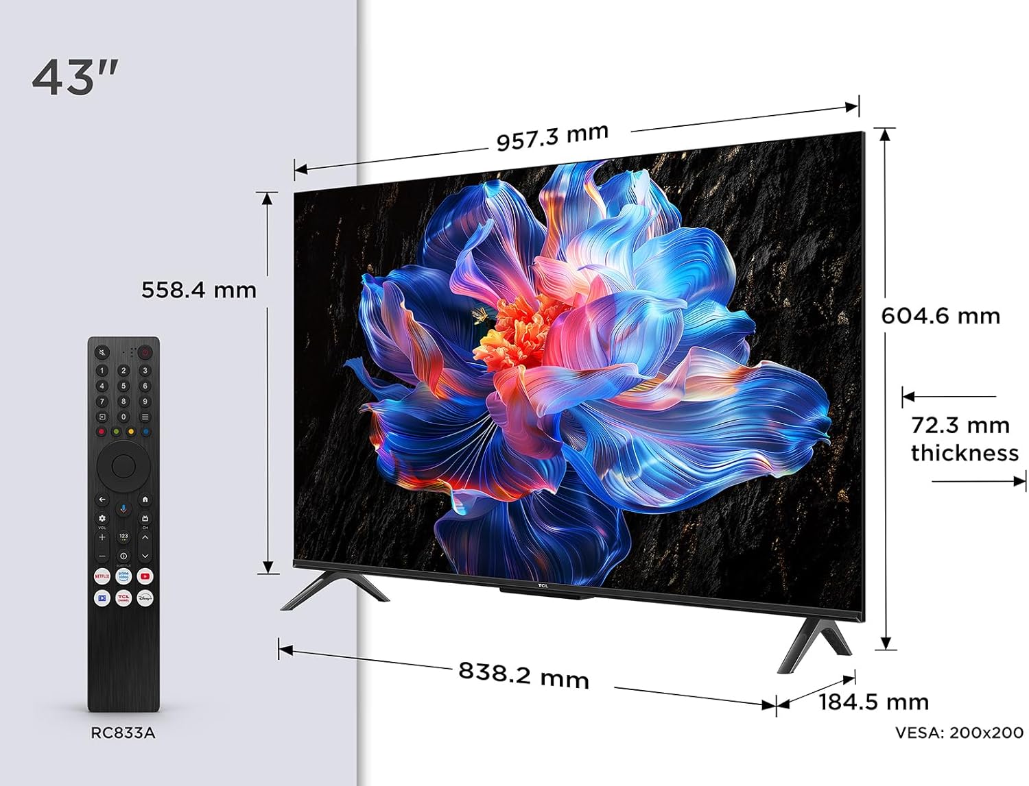 TCL 43V6C Televisor 43 Pulgadas 4K Smart TV LED, HDR, Google TV, Dolby Audio, Alexa y Google Assistant, Chromecast Built-in, Motion Clarity 6